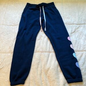 Women’s / teens navy PJ Salvage sweatpants, hearts down the side
